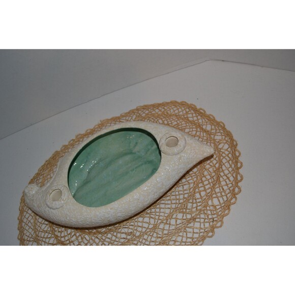 Vintage Candle with Plant Holder Mid Century White on Bisque - Picture 6 of 7